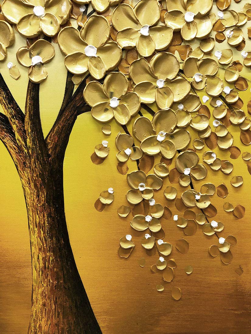 Amazon.co.jp: Yotree 油絵 24 x 36インチ 金の花 木 幸運の木